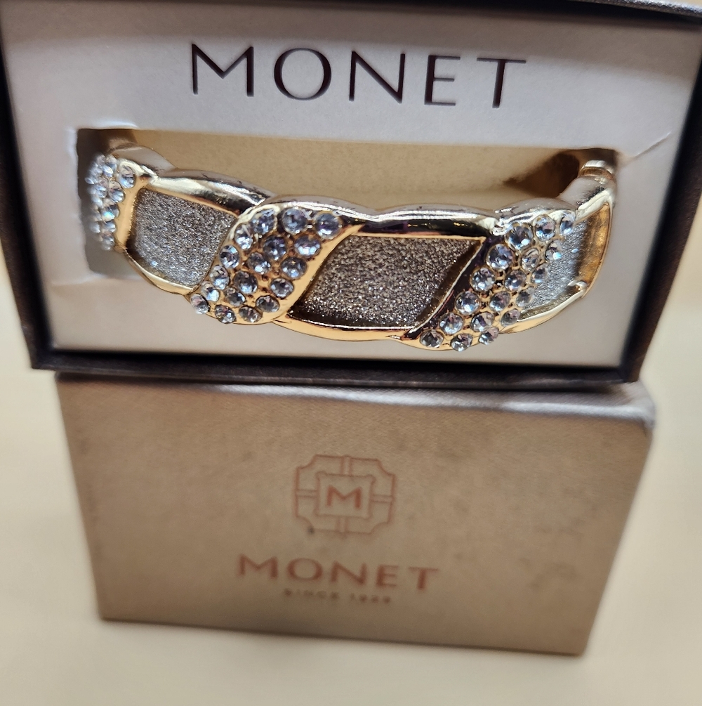 Monet Gold and Silver-Tone Crystal Link Bracelet